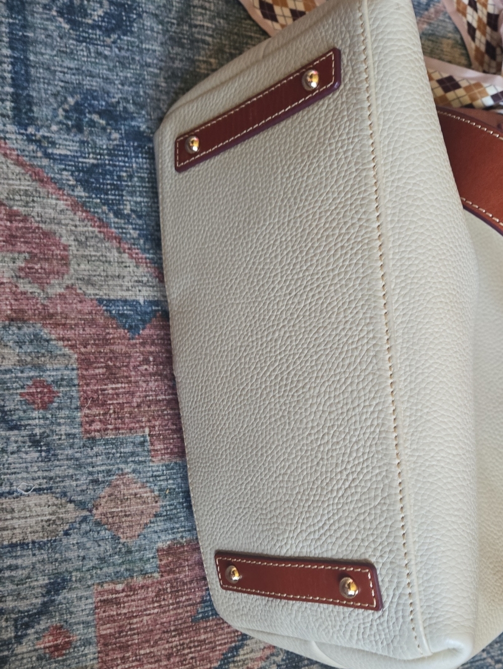Dooney & Bourke Cream Pebble Leather Shoulder Bag with Brown Trim - Picture 6 of 7